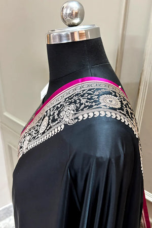 Black Plain Katan Silk Banarasi Saree