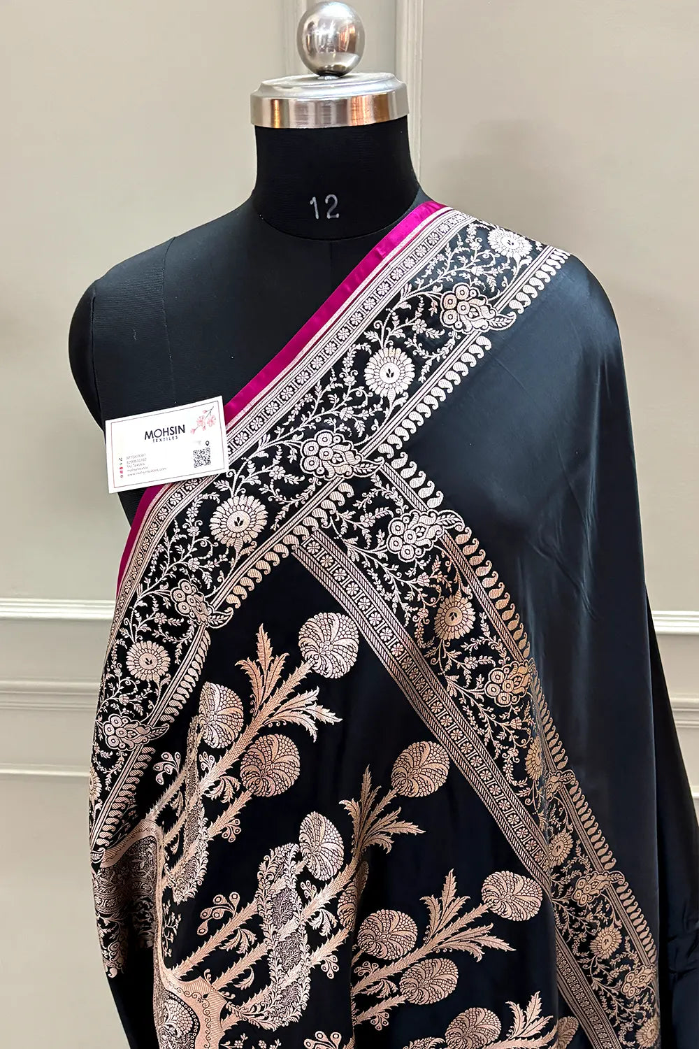 Black Plain Katan Silk Banarasi Saree