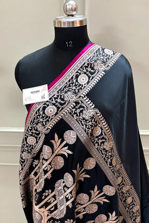 Black Plain Katan Silk Banarasi Saree