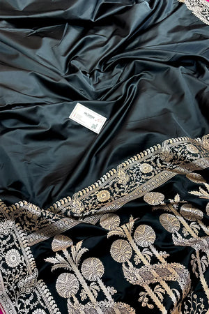 Black Plain Katan Silk Banarasi Saree