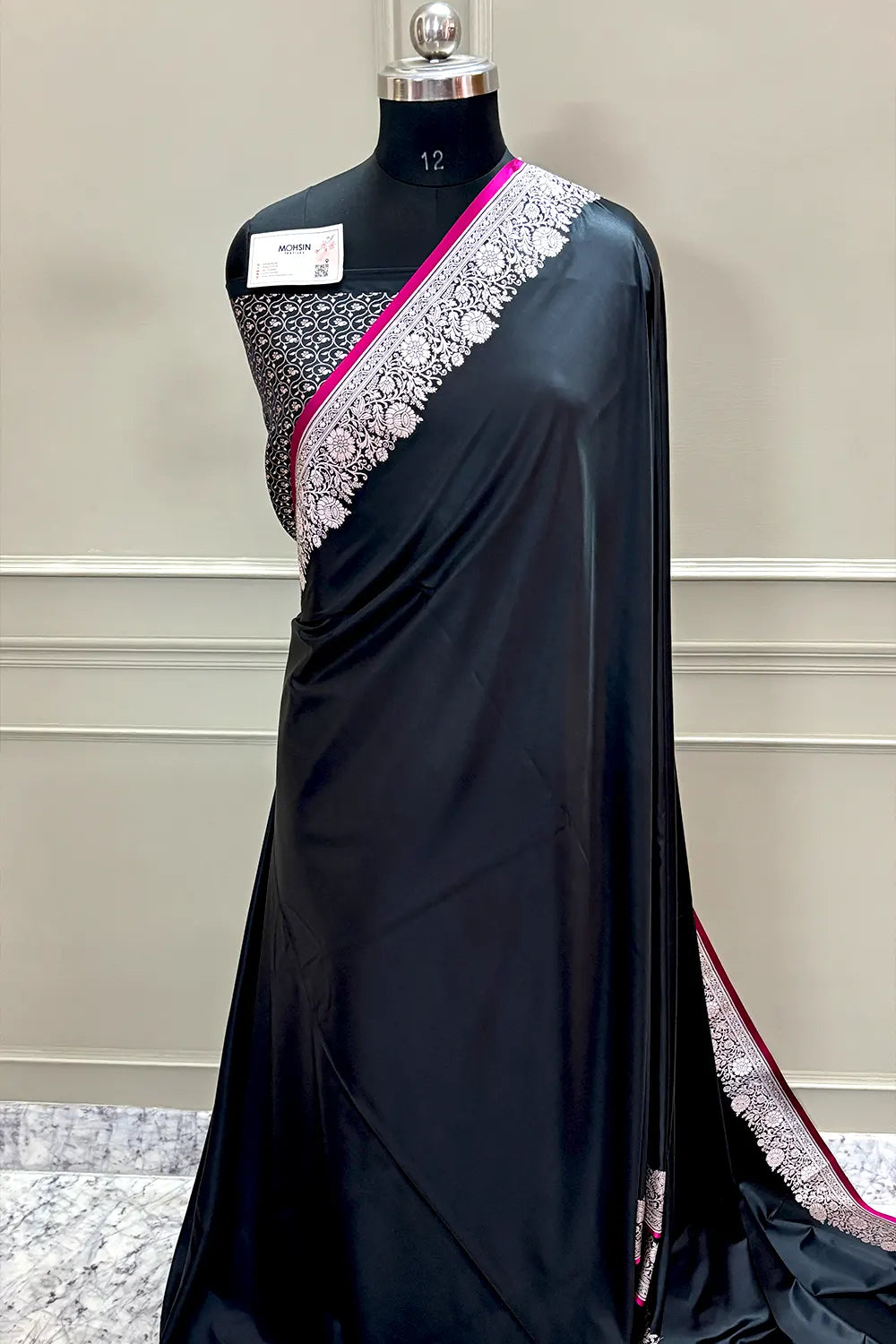 Black Plain Zari Border Katan Silk Banarasi Saree