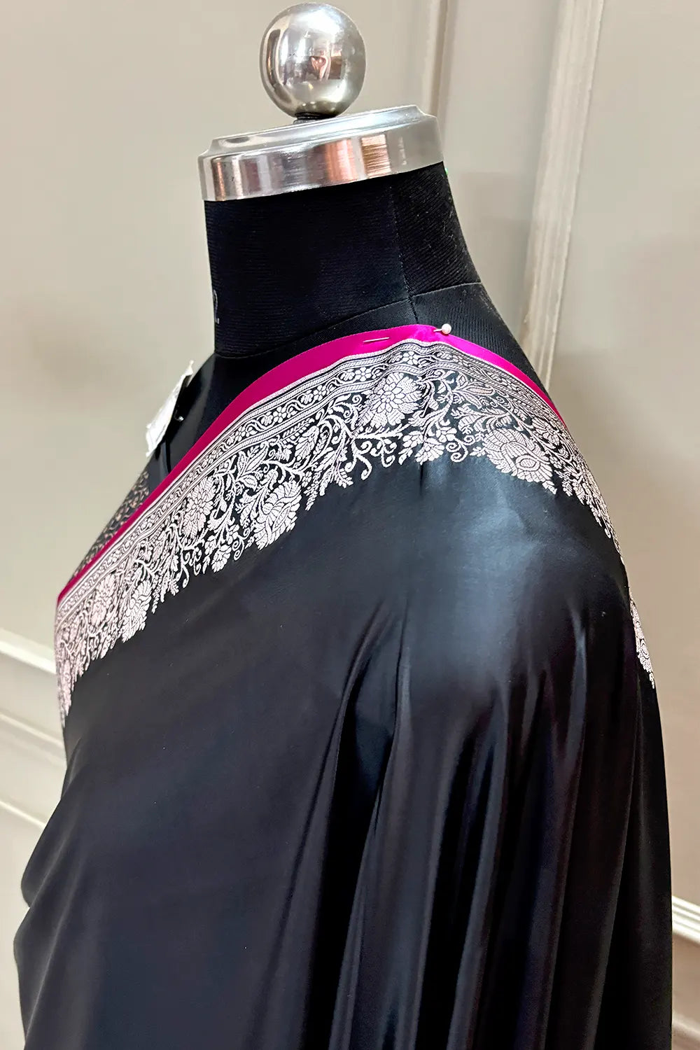 Black Plain Zari Border Katan Silk Banarasi Saree