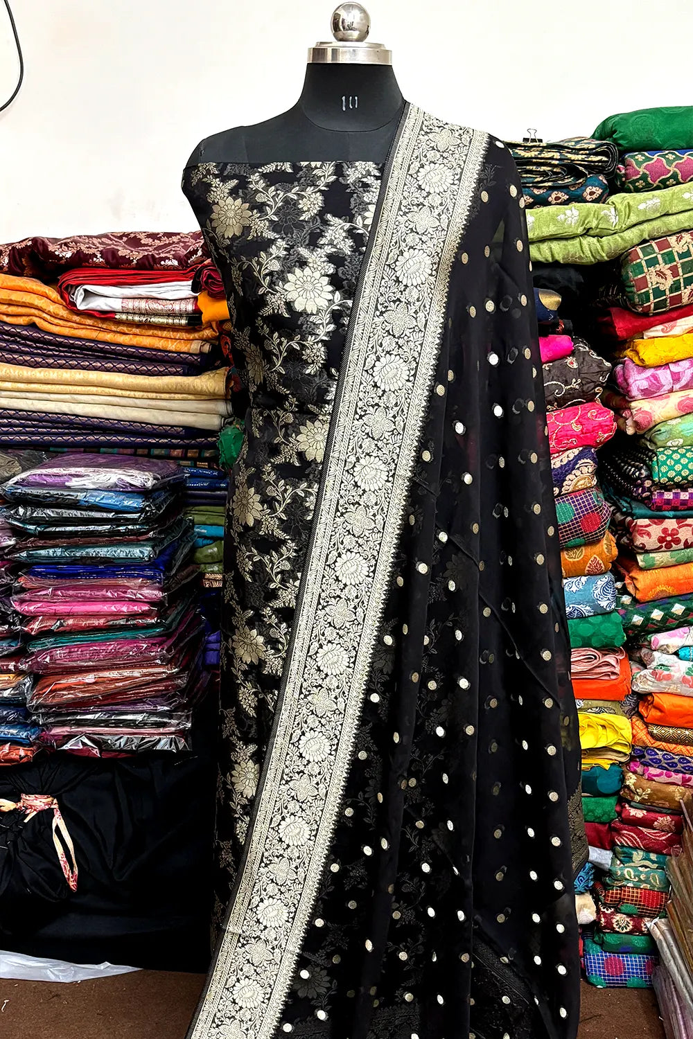 Black Pure Viscose Georgette Banarasi Suit