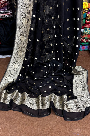 Black Pure Viscose Georgette Banarasi Suit
