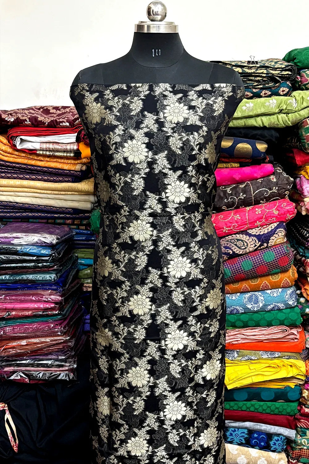 Black Pure Viscose Georgette Banarasi Suit