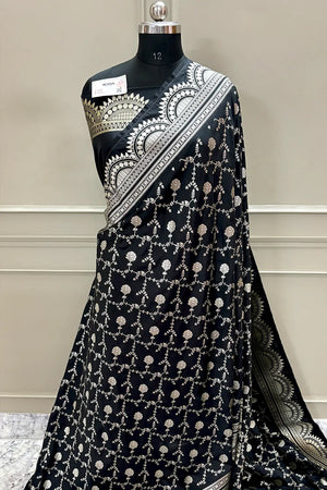 Black Quantum Jaal Katan Silk Banarasi Saree