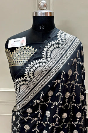 Black Quantum Jaal Katan Silk Banarasi Saree