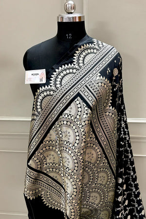 Black Quantum Jaal Katan Silk Banarasi Saree