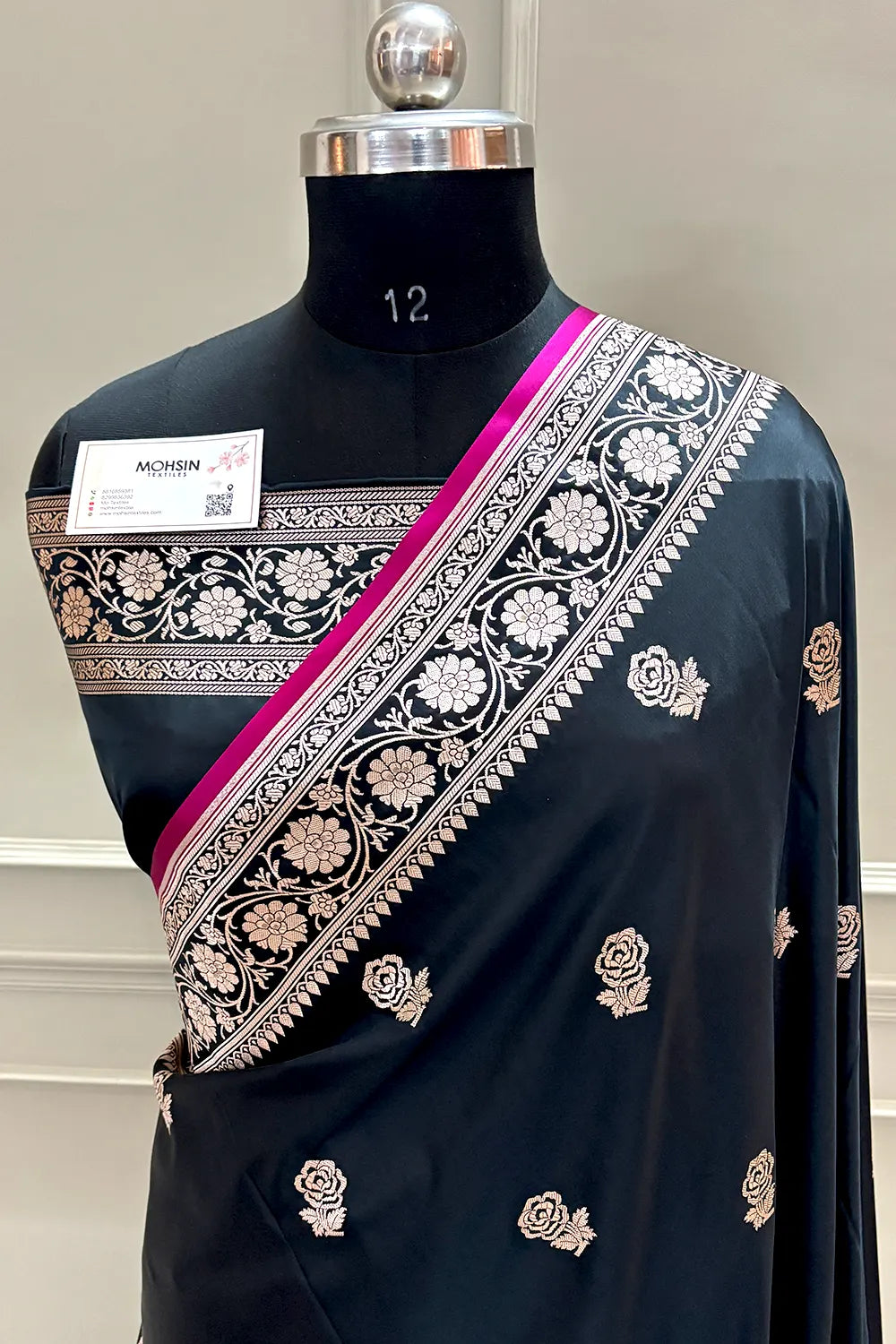 Black Rose Buti Katan Silk Banarasi Saree