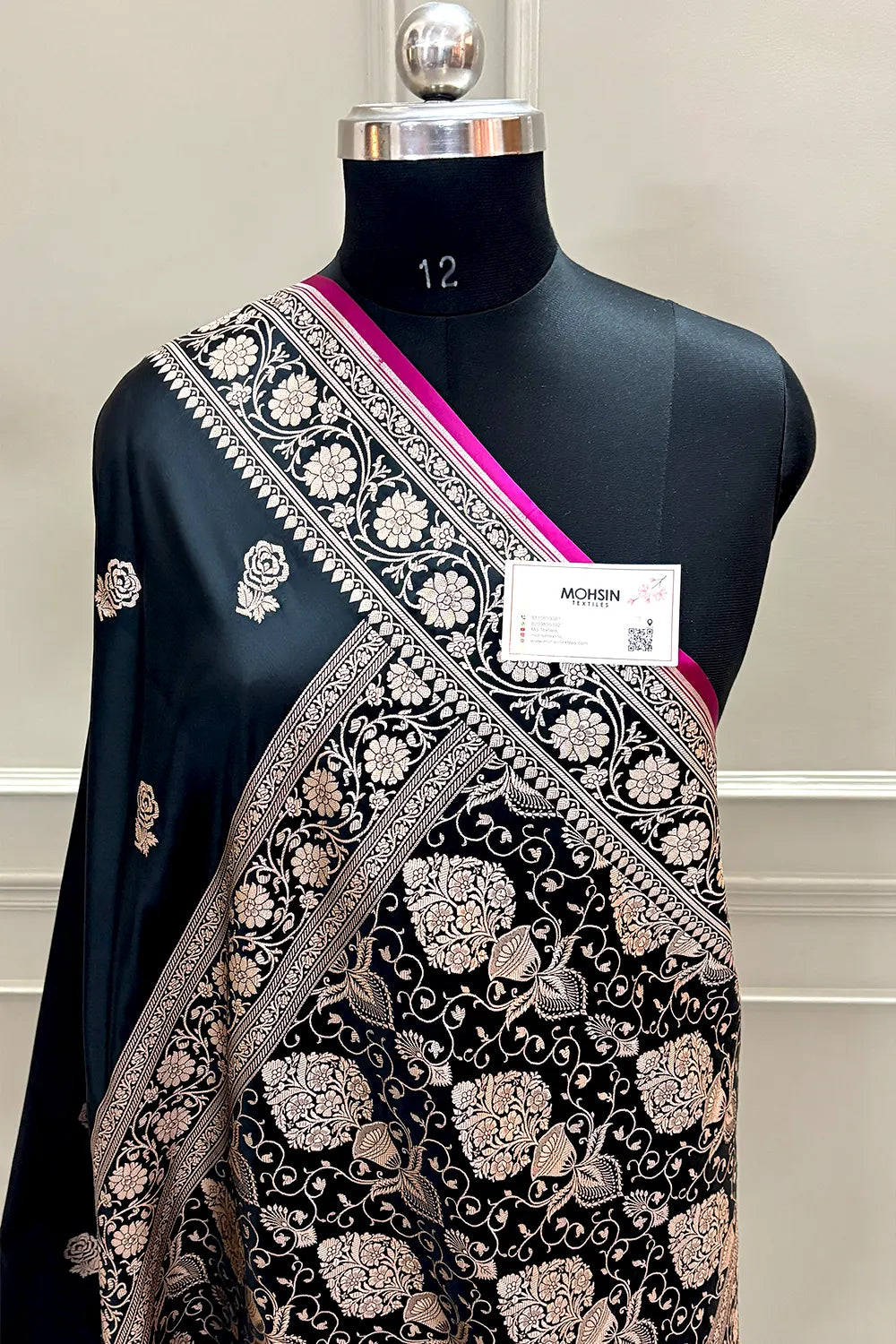 Black Rose Buti Katan Silk Banarasi Saree