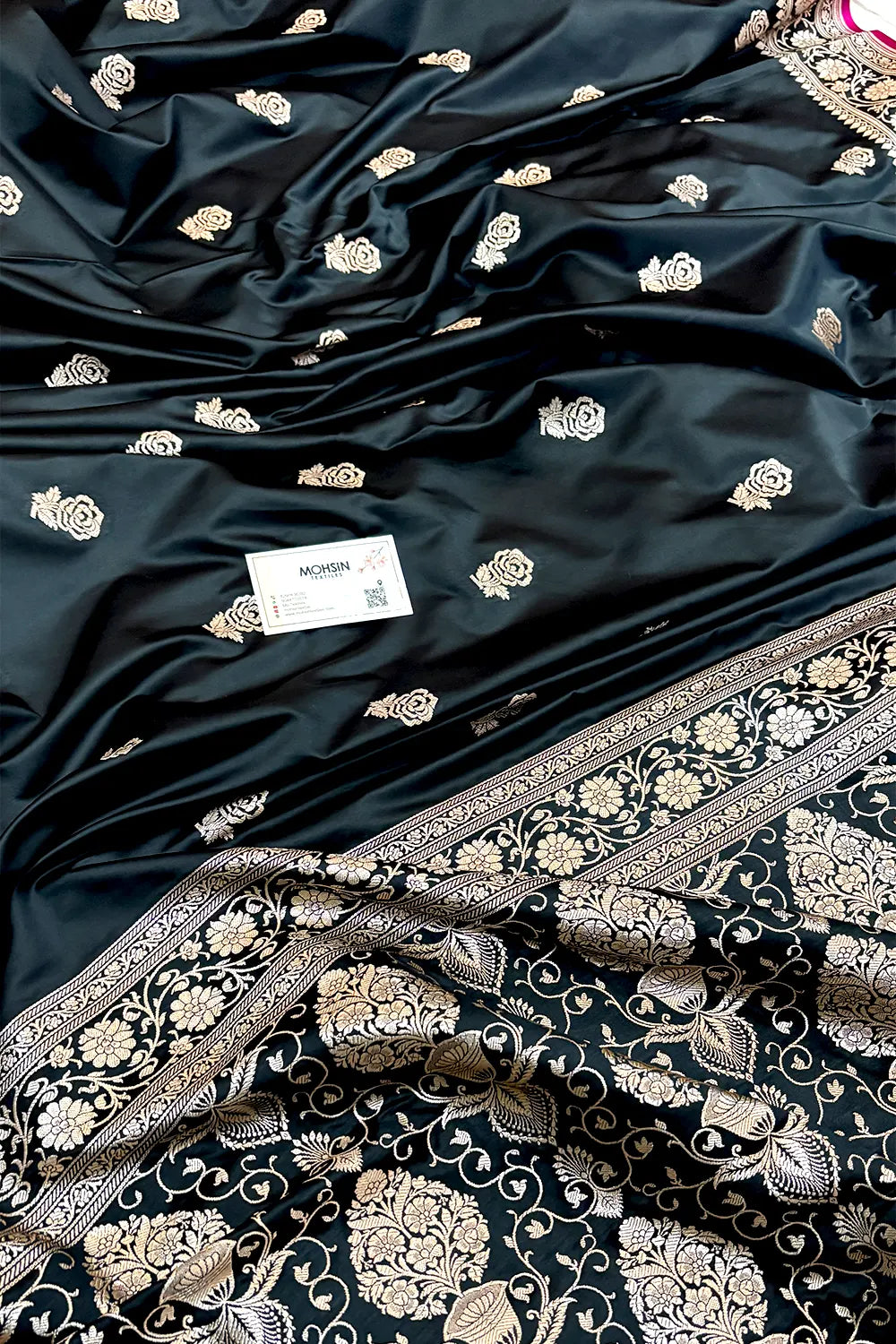 Black Rose Buti Katan Silk Banarasi Saree