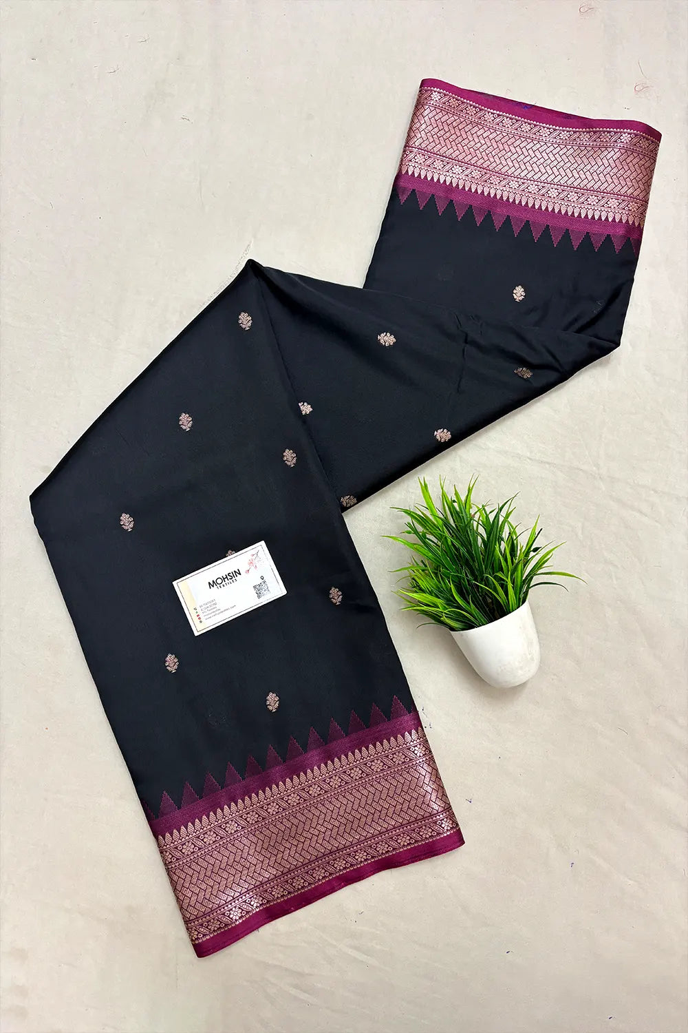 Black Semi Katan Silk Banarasi Saree