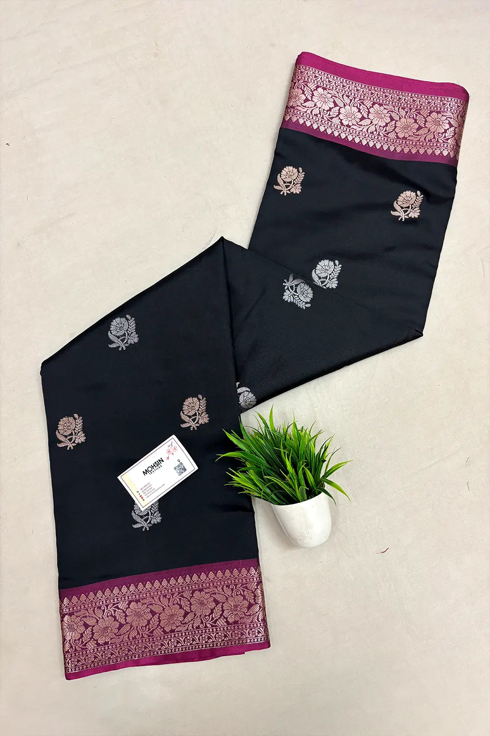 Black Semi Katan Silk Banarasi Saree