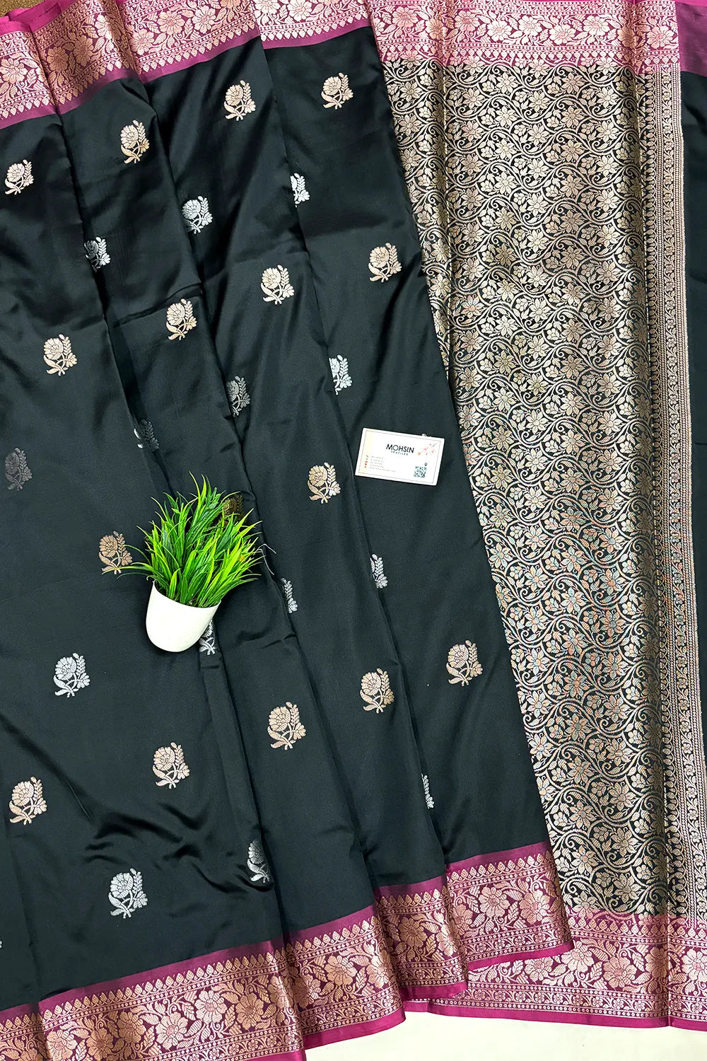 Black Semi Katan Silk Banarasi Saree