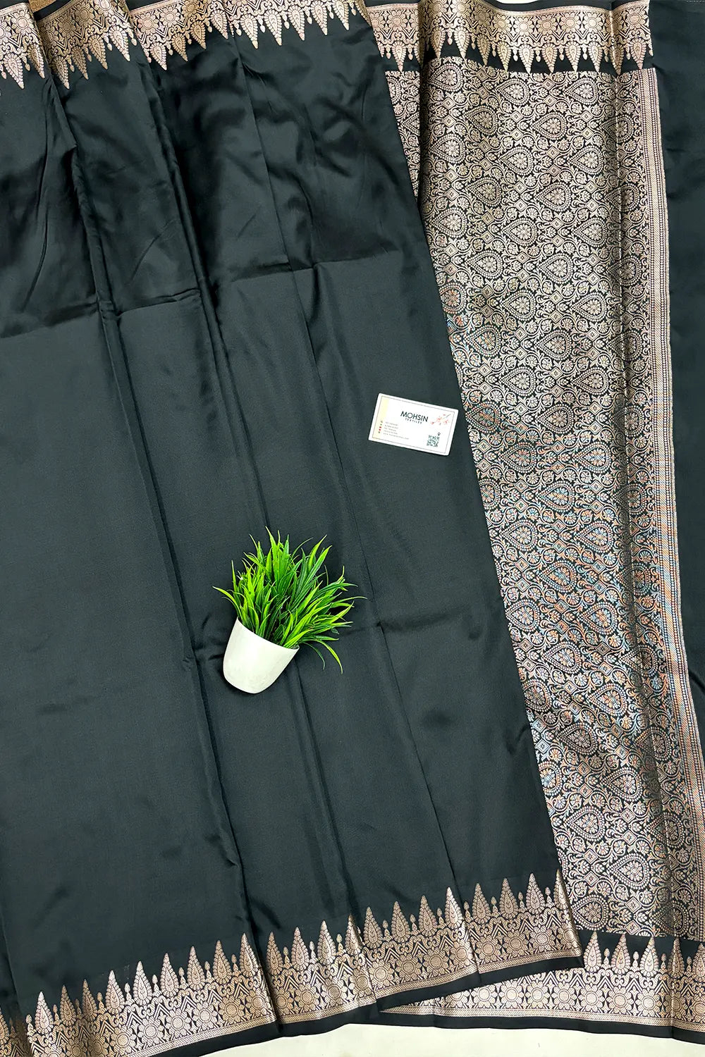 Black Semi Katan Silk Banarasi Saree