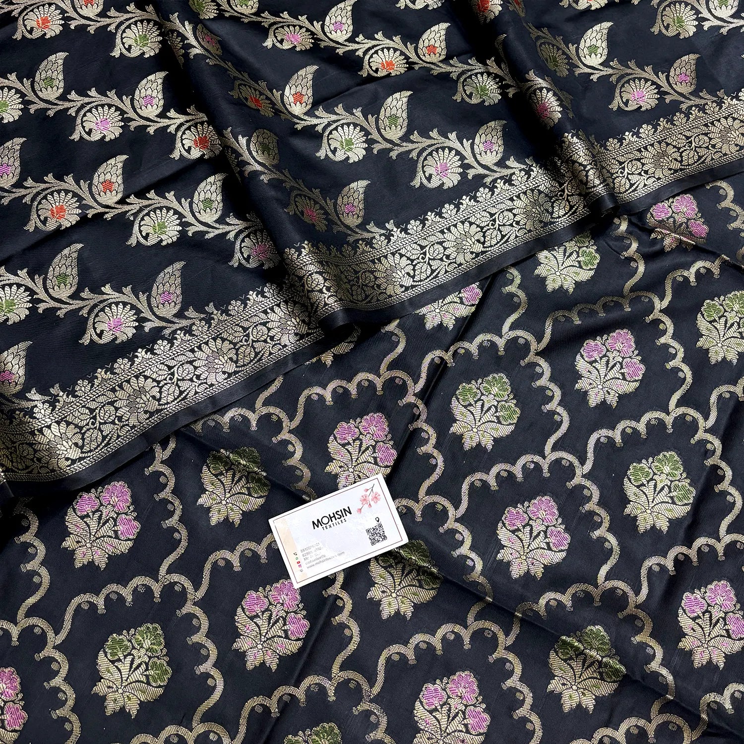 Black Semi Katan Silk Banarasi Silk Suit