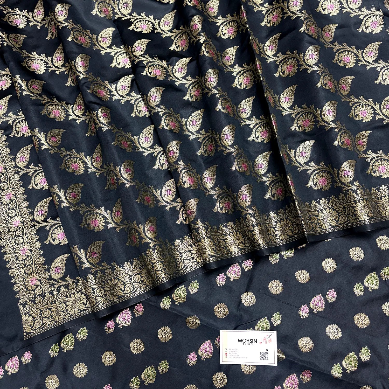 Black Semi Katan Silk Banarasi Suit