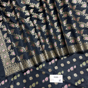 Black Semi Katan Silk Banarasi Suit