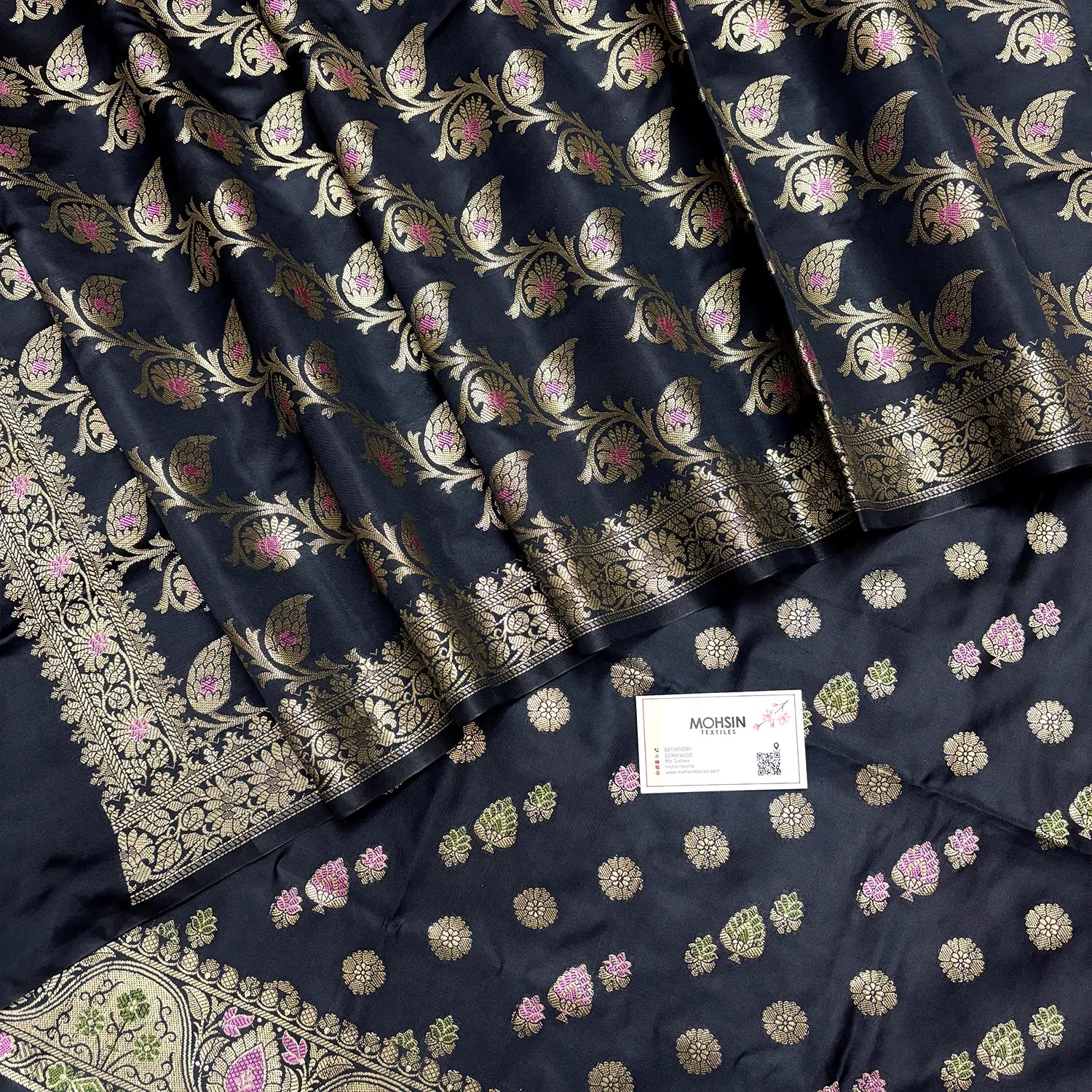 Black Semi Katan Silk Banarasi Suit