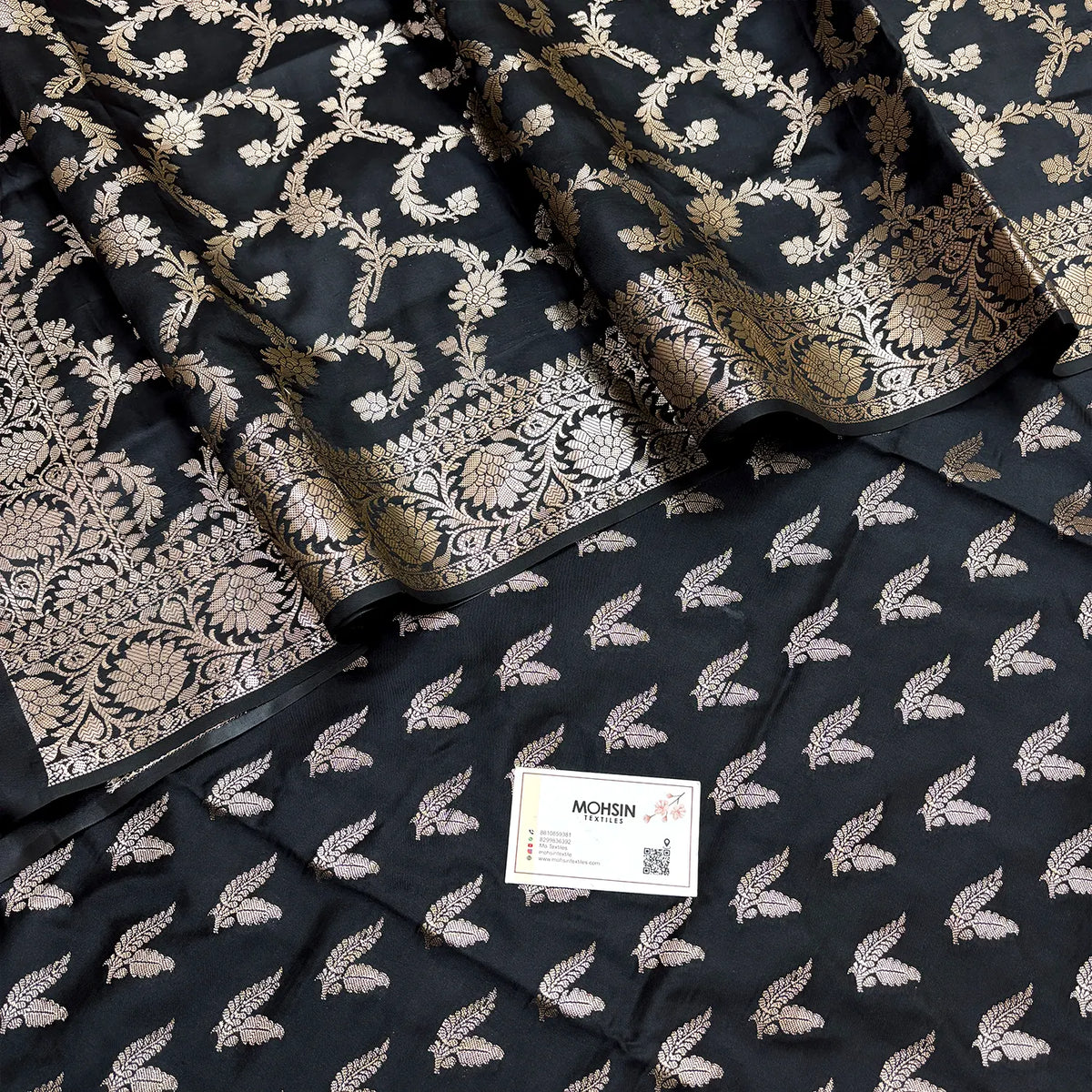 Black Semi Katan Silk Banarasi Suit