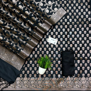 Black Sunflower Semi Katan Silk Banarasi Suit