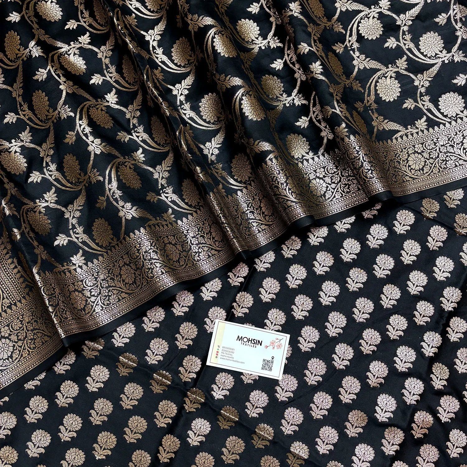 Black Sunflower Semi Katan Silk Banarasi Suit