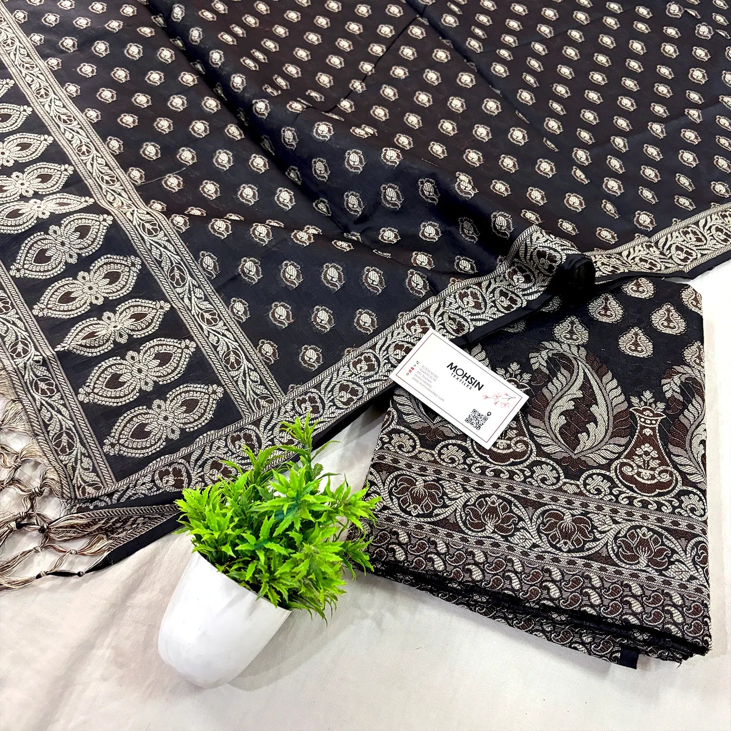 Black Surahi Buti Cotton Silk Banarasi Suit 