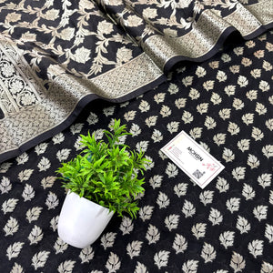 Black Tedhi Patti Katan Silk Banarasi Suit