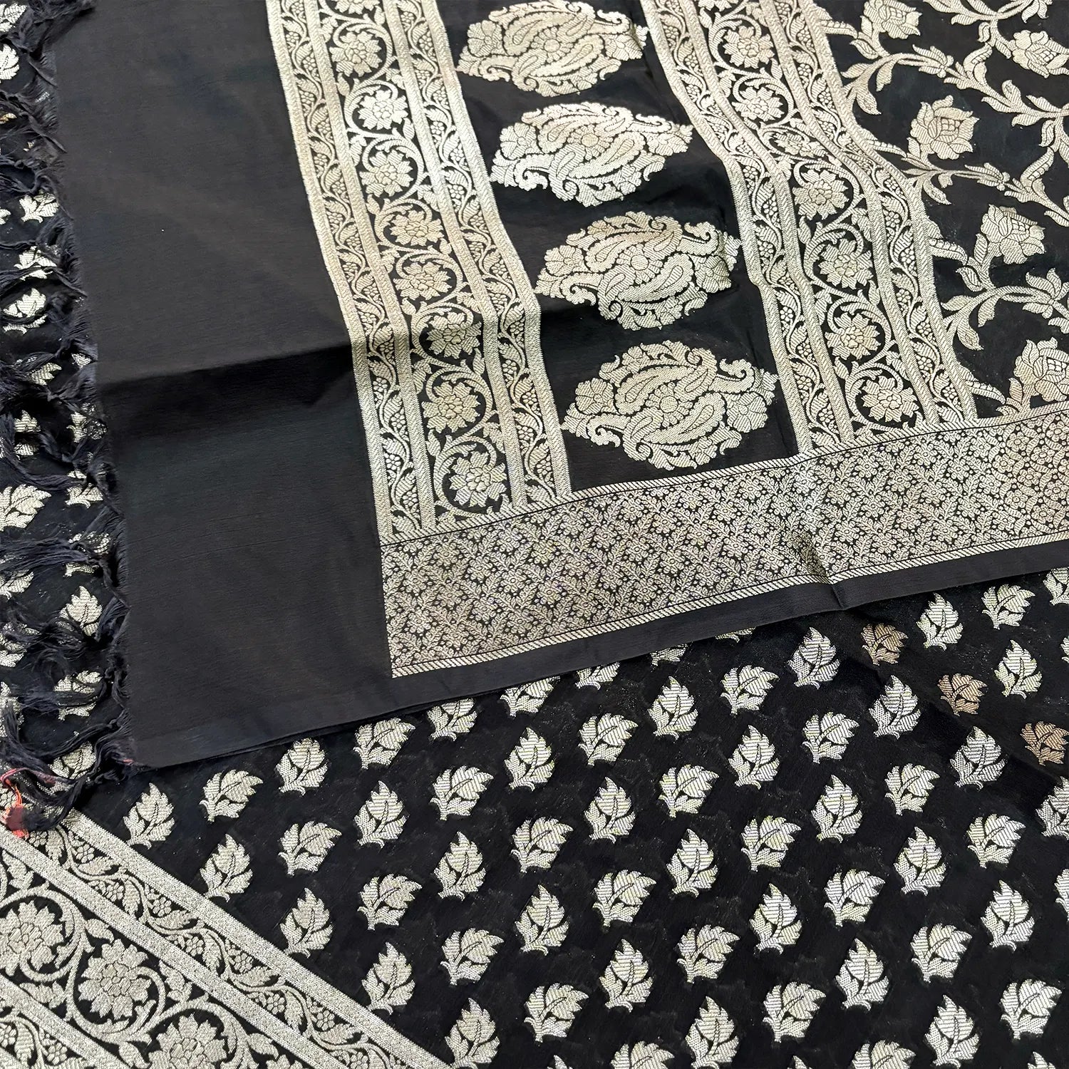 Black Tedhi Patti Katan Silk Banarasi Suit