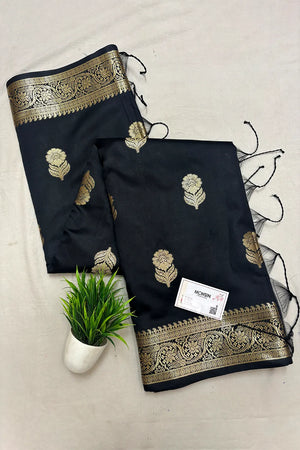 Black Tilismi Kalli Semi Katan Silk Banarasi Saree