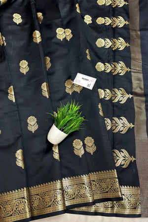 Black Tilismi Kalli Semi Katan Silk Banarasi Saree
