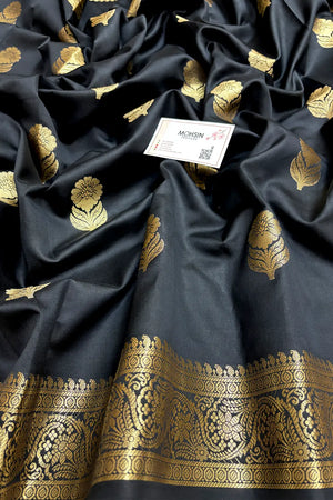 Black Tilismi Kalli Semi Katan Silk Banarasi Saree