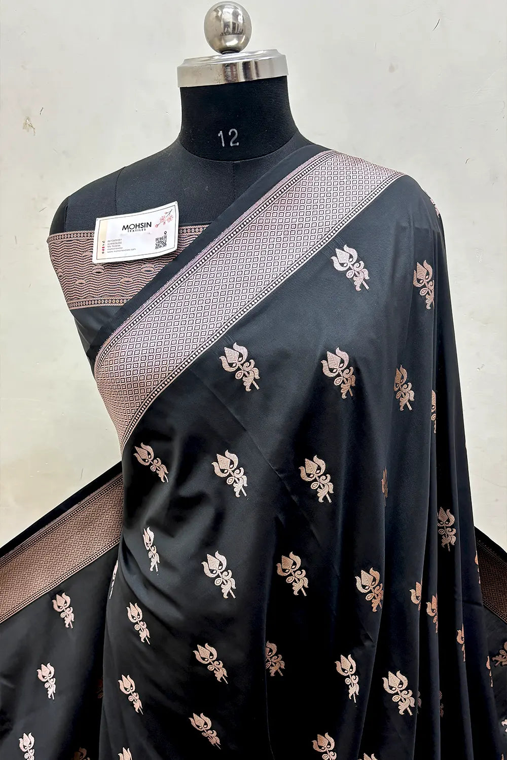 Black Trishul Ghat Katan Silk Banarasi Saree