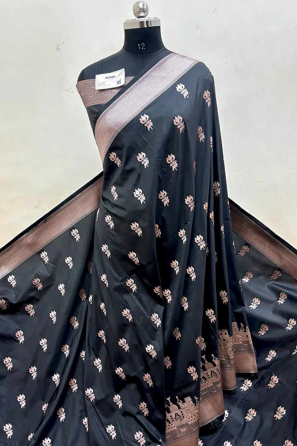 Black Trishul Ghat Katan Silk Banarasi Saree