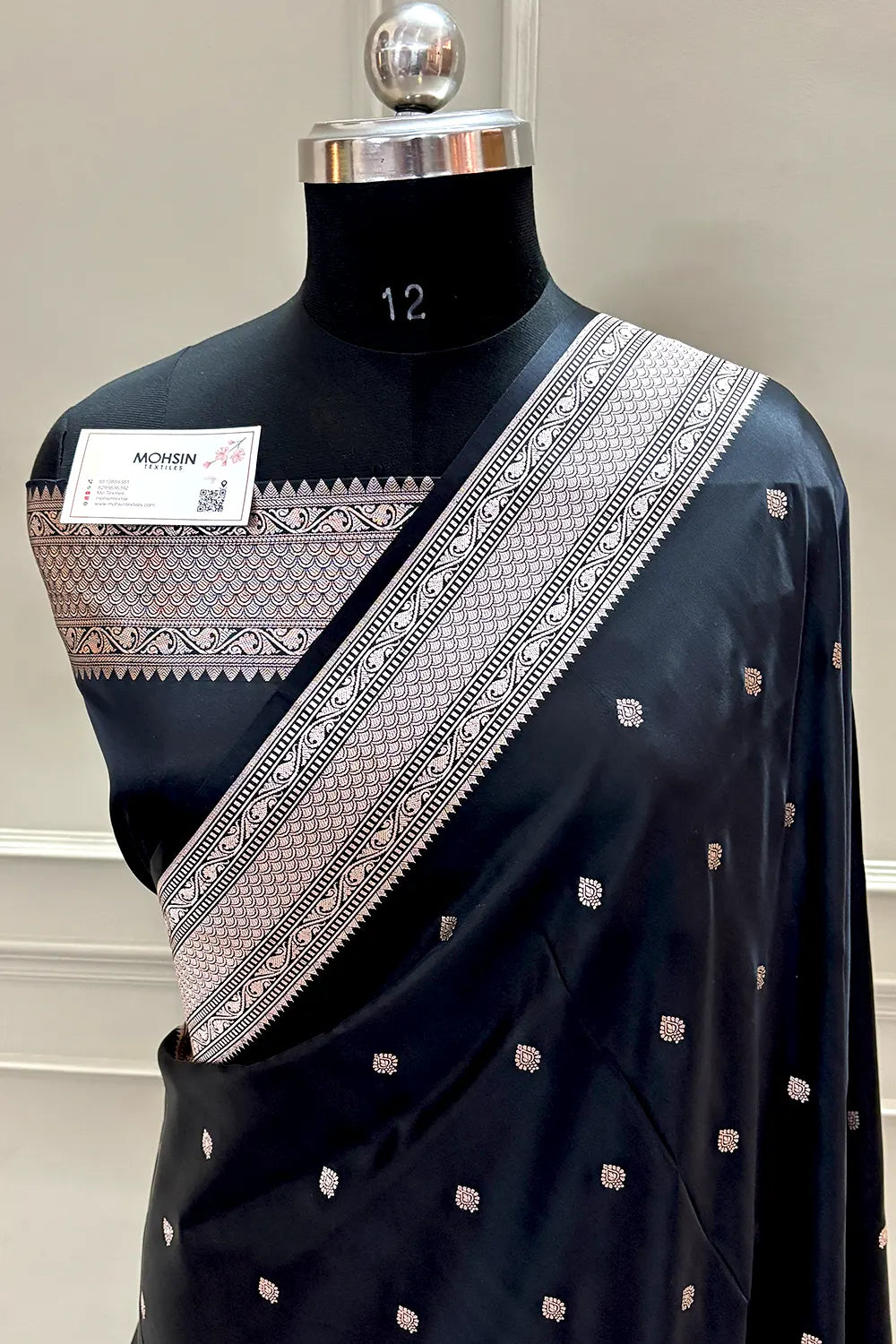 Black Wazir Buti Katan Silk Banarasi Saree