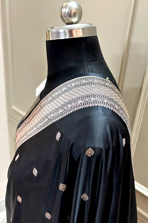 Black Wazir Buti Katan Silk Banarasi Saree