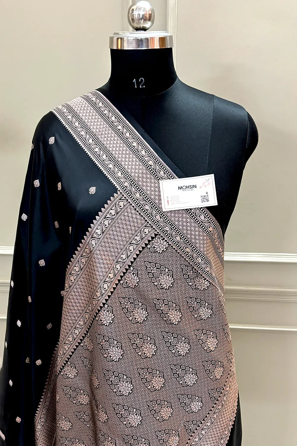 Black Wazir Buti Katan Silk Banarasi Saree