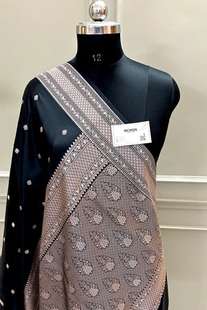 Black Wazir Buti Katan Silk Banarasi Saree