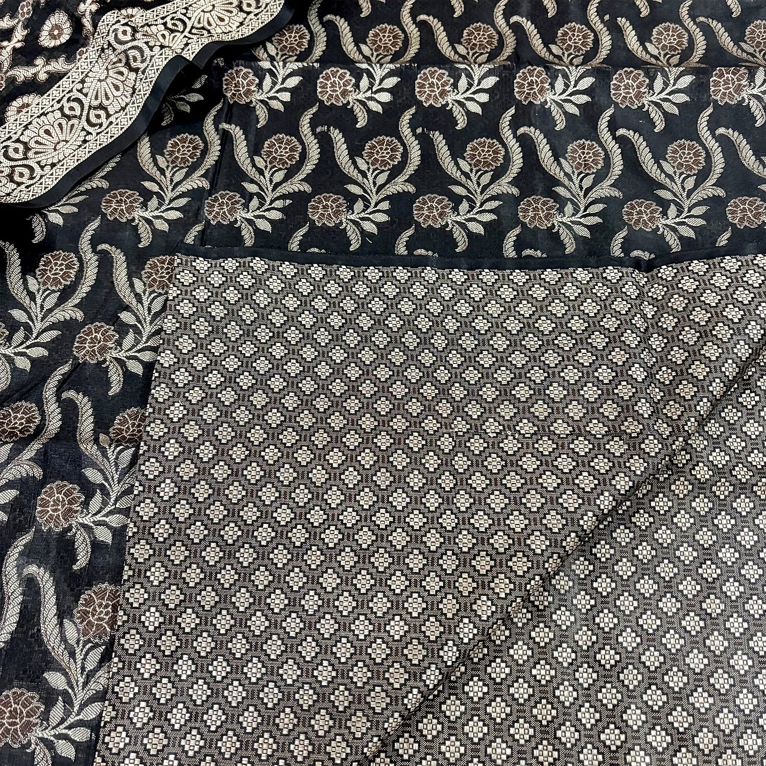 Black Yoga Jaal Cotton Silk Banarasi Suit