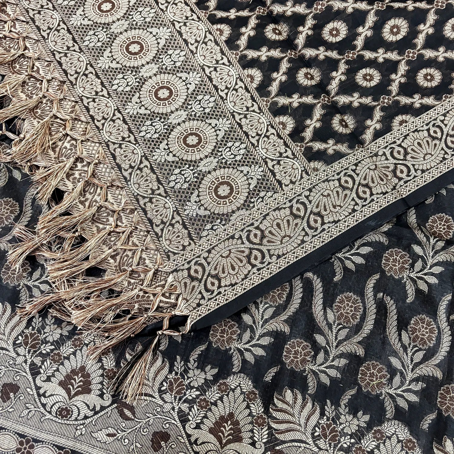 Black Yoga Jaal Cotton Silk Banarasi Suit