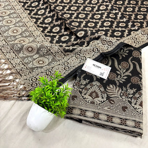 Black Yoga Jaal Cotton Silk Banarasi Suit