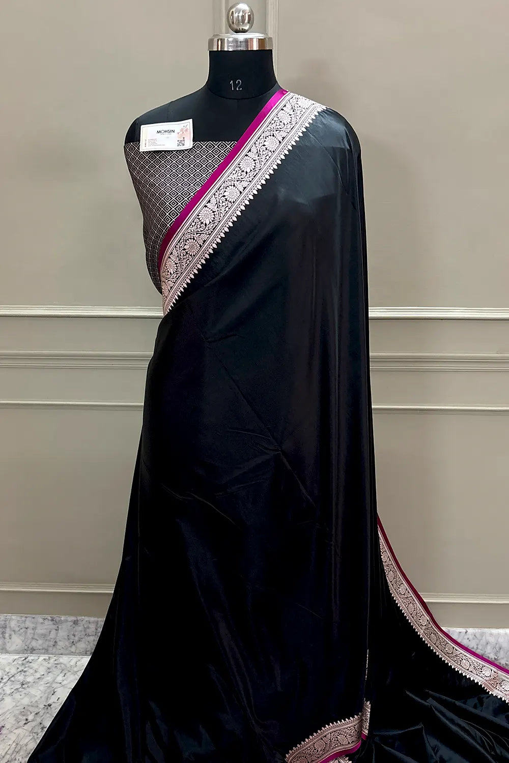 Black Zari Border Katan Silk Banarasi Saree