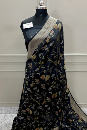 Black Zari Georgette Silk Banarasi Saree