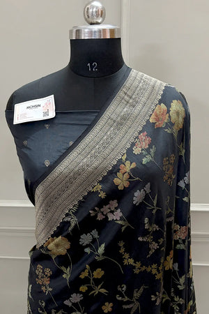 Black Zari Georgette Silk Banarasi Saree