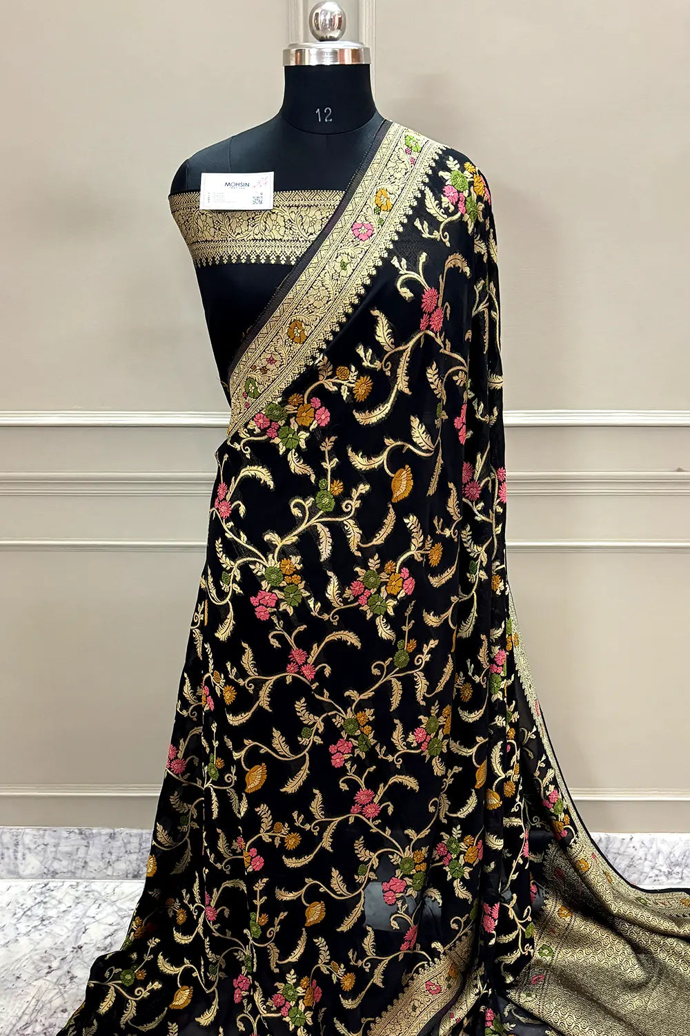 Black Zari Georgette Silk Banarasi Saree