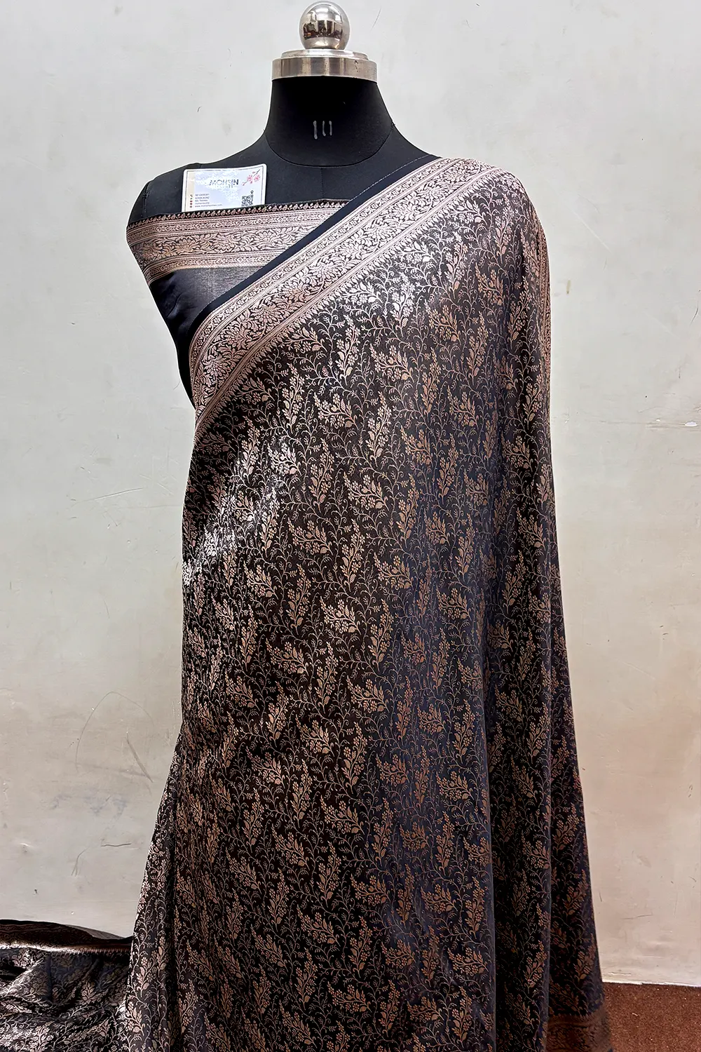 Black Zari Katan Jamdani Silk Banarasi Saree