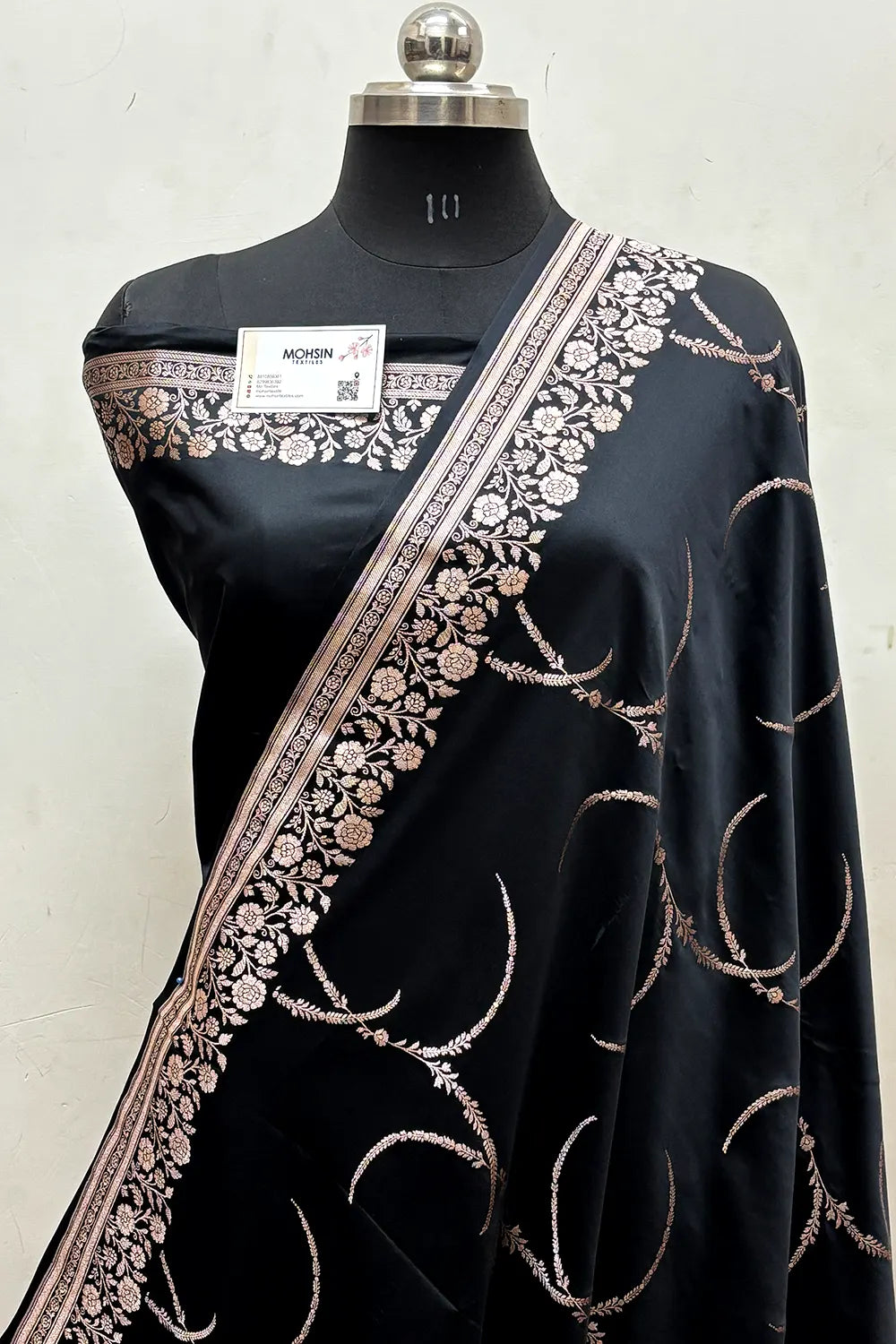 Black Zari Katan Mashru Silk Banarasi Saree