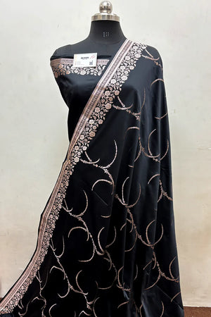 Black Zari Katan Mashru Silk Banarasi Saree