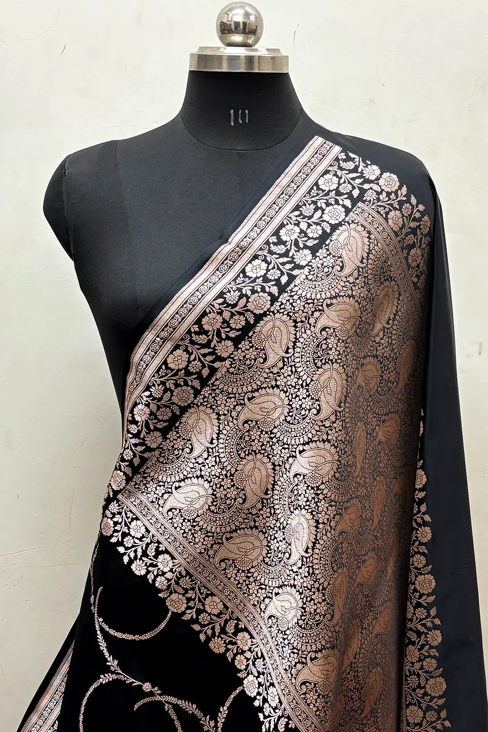 Black Zari Katan Mashru Silk Banarasi Saree