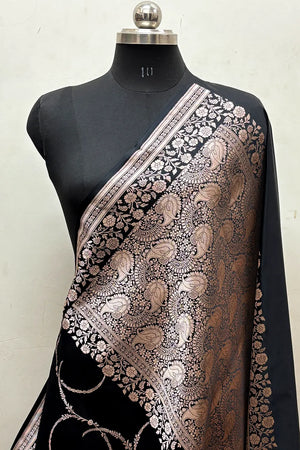 Black Zari Katan Mashru Silk Banarasi Saree